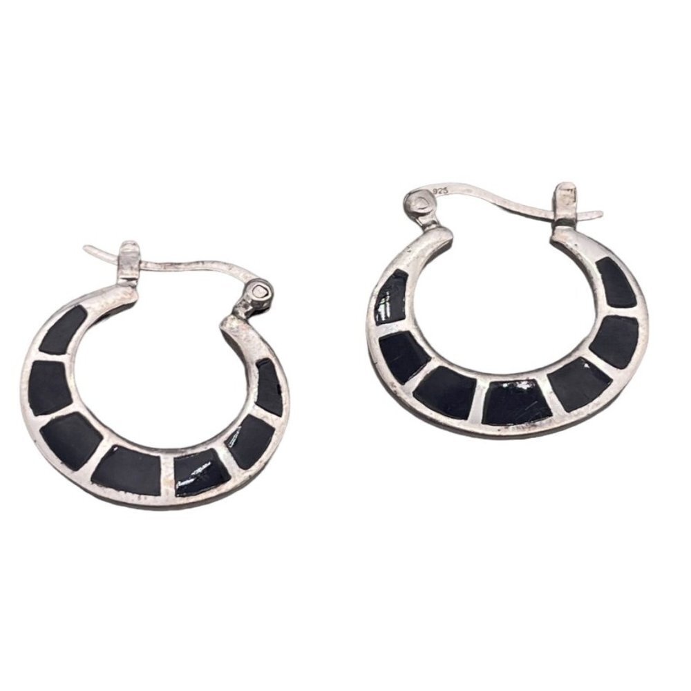 925 Sterling Silver Cfj Enamel Hoop Earrings